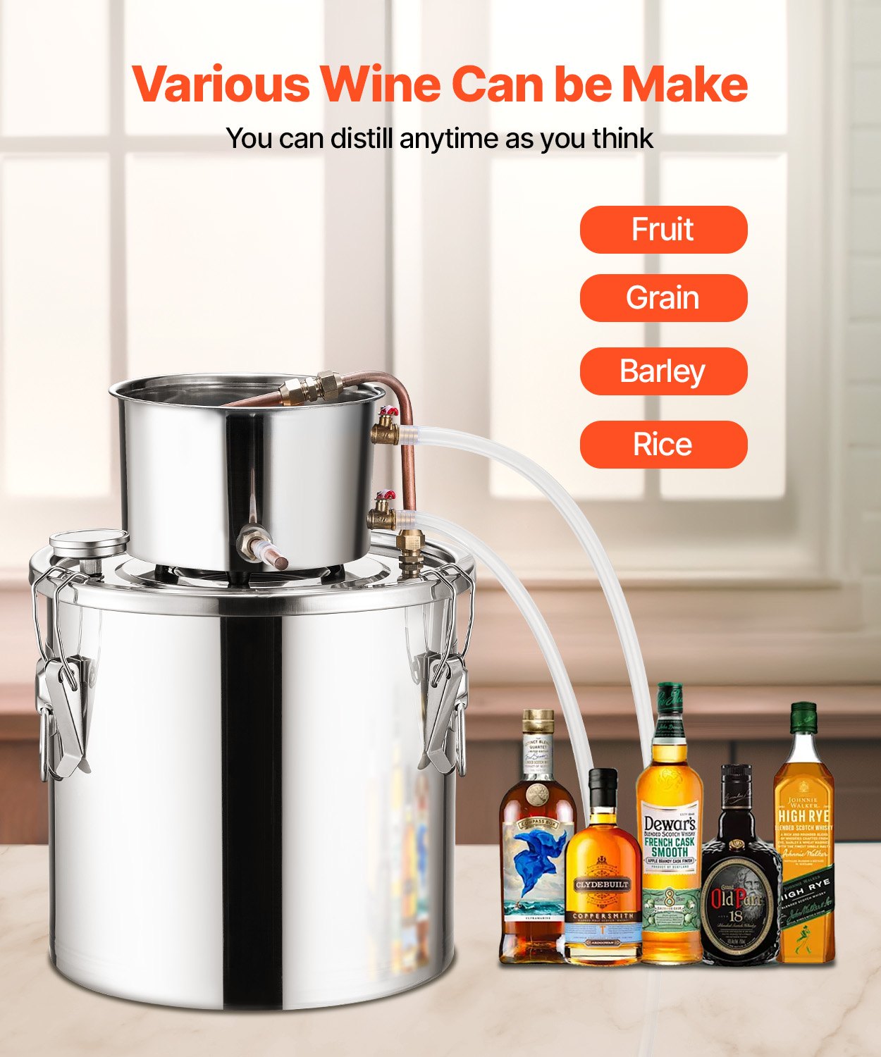 VEVOR Moonshine Still 5 Gal Water Alcohol Distiller Brewing Kit Stainless Steel 