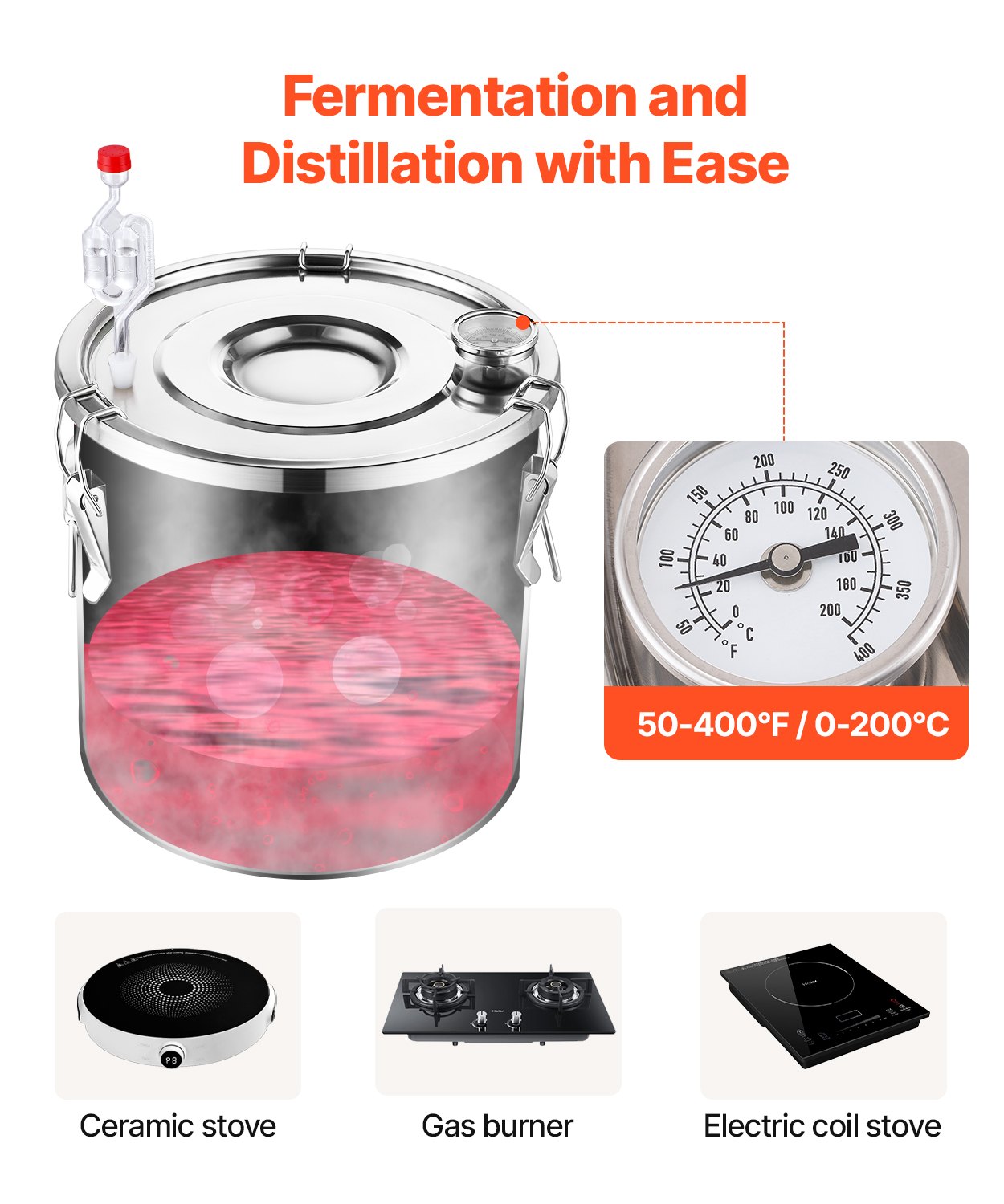 VEVOR Moonshine Still 8 Gal Water Alcohol Distiller Brewing Kit Stainless Steel 