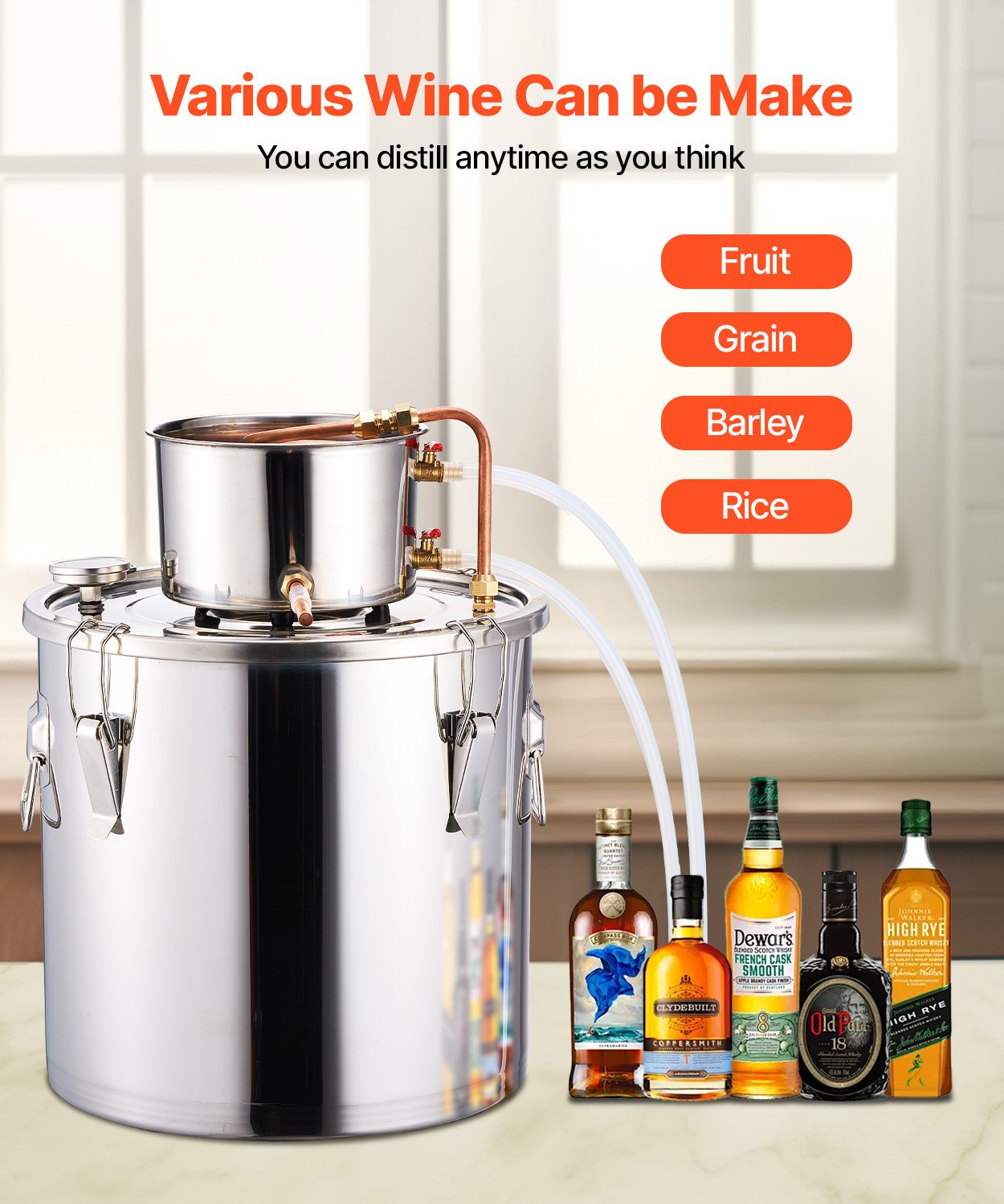 VEVOR Moonshine Still 8 Gal Water Alcohol Distiller Brewing Kit Stainless Steel 