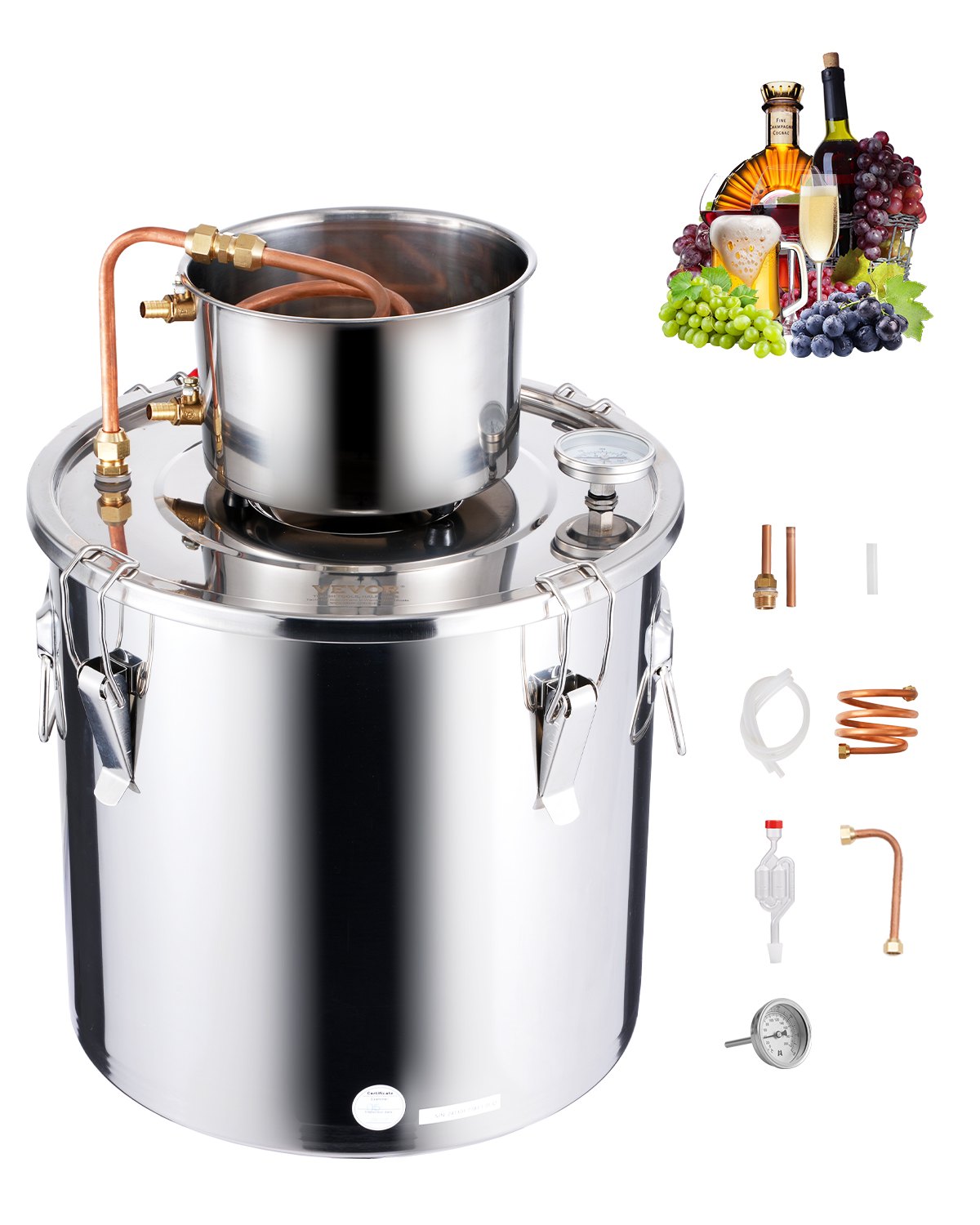 VEVOR Moonshine Still 8 Gal Water Alcohol Distiller Brewing Kit Stainless Steel 