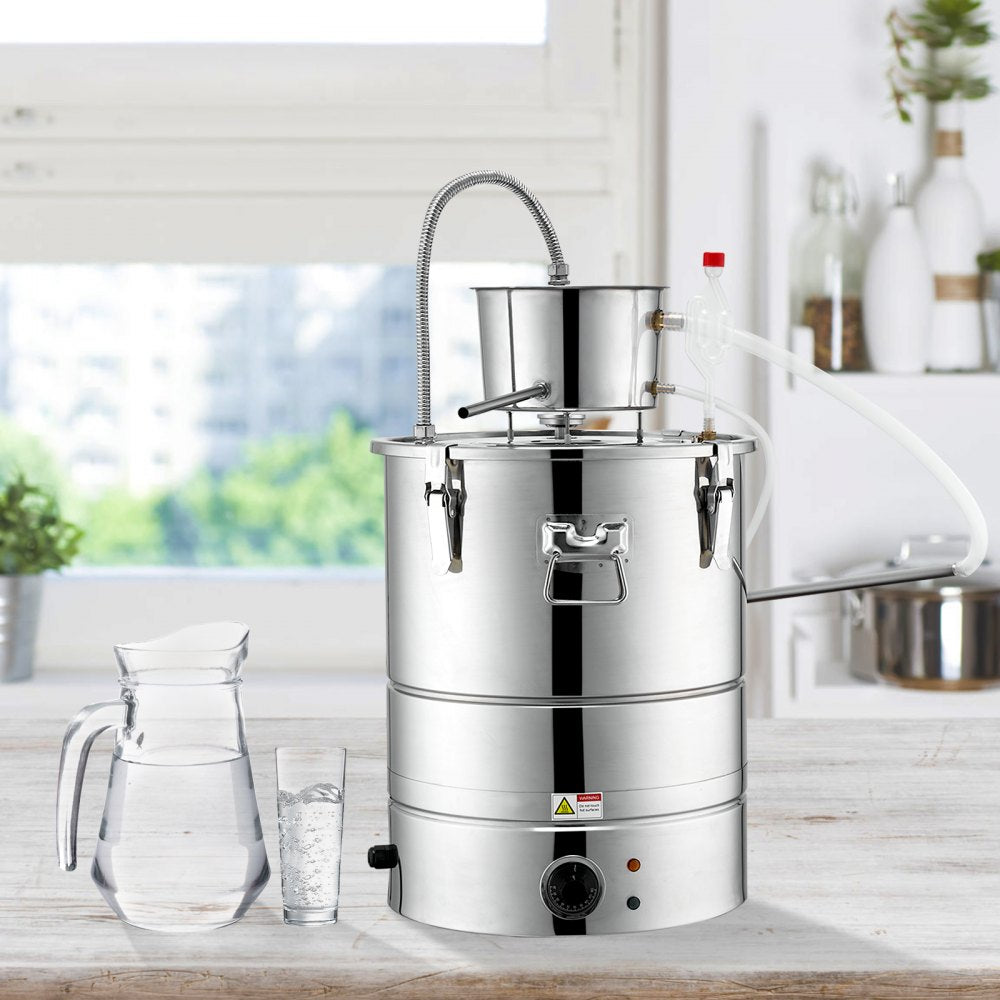 VEVOR Alcohol Still, 9 Gal 30L Water Alcohol Distiller, Home Distillery Kit include Stainless Steel Tube & Pump & One-way Exhaust Valve & Thermometer (30-120? ) for DIY Whisky Wine Brandy, Silver 