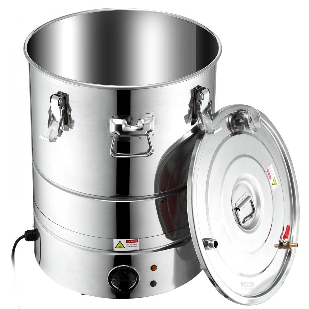 VEVOR Alcohol Still, 9 Gal 30L Water Alcohol Distiller, Home Distillery Kit include Stainless Steel Tube & Pump & One-way Exhaust Valve & Thermometer (30-120? ) for DIY Whisky Wine Brandy, Silver 