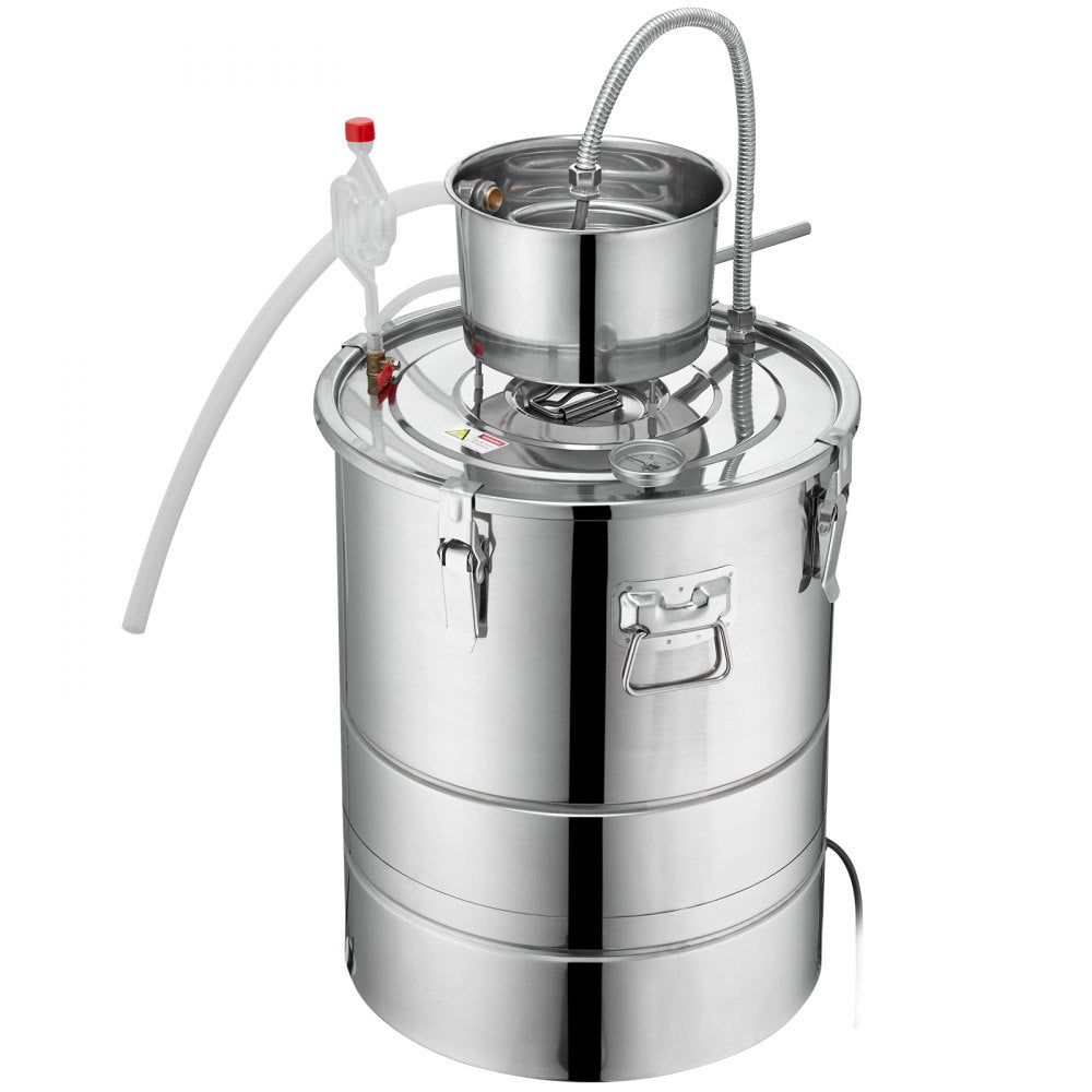 VEVOR Alcohol Still, 9 Gal 30L Water Alcohol Distiller, Home Distillery Kit include Stainless Steel Tube & Pump & One-way Exhaust Valve & Thermometer (30-120? ) for DIY Whisky Wine Brandy, Silver 
