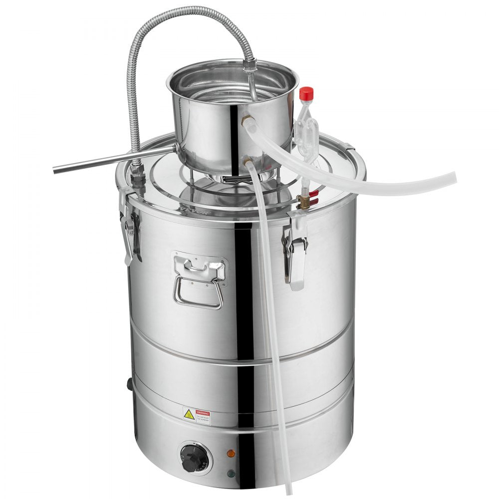 VEVOR Alcohol Still, 9 Gal 30L Water Alcohol Distiller, Home Distillery Kit include Stainless Steel Tube & Pump & One-way Exhaust Valve & Thermometer (30-120? ) for DIY Whisky Wine Brandy, Silver 