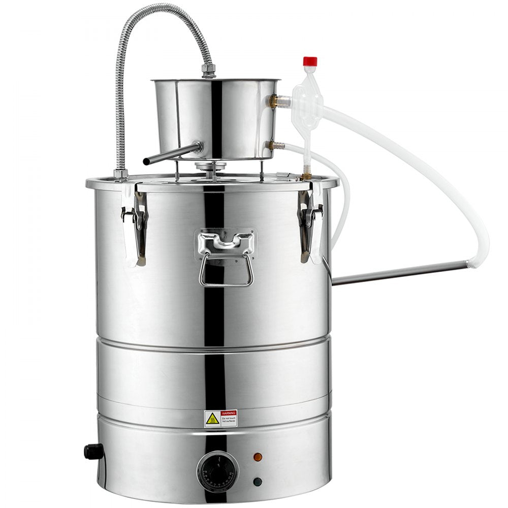 VEVOR Alcohol Still, 9 Gal 30L Water Alcohol Distiller, Home Distillery Kit include Stainless Steel Tube & Pump & One-way Exhaust Valve & Thermometer (30-120? ) for DIY Whisky Wine Brandy, Silver 