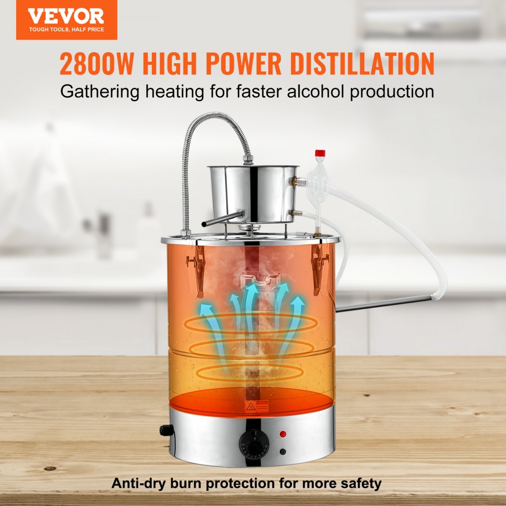 VEVOR Alcohol Still, 15 Gal 50L Water Alcohol Distiller, Home Distillery Kit include Stainless Steel Tube & Pump & One-way Exhaust Valve & Thermometer (30-120? ) for DIY Whisky Wine Brandy, Silver 