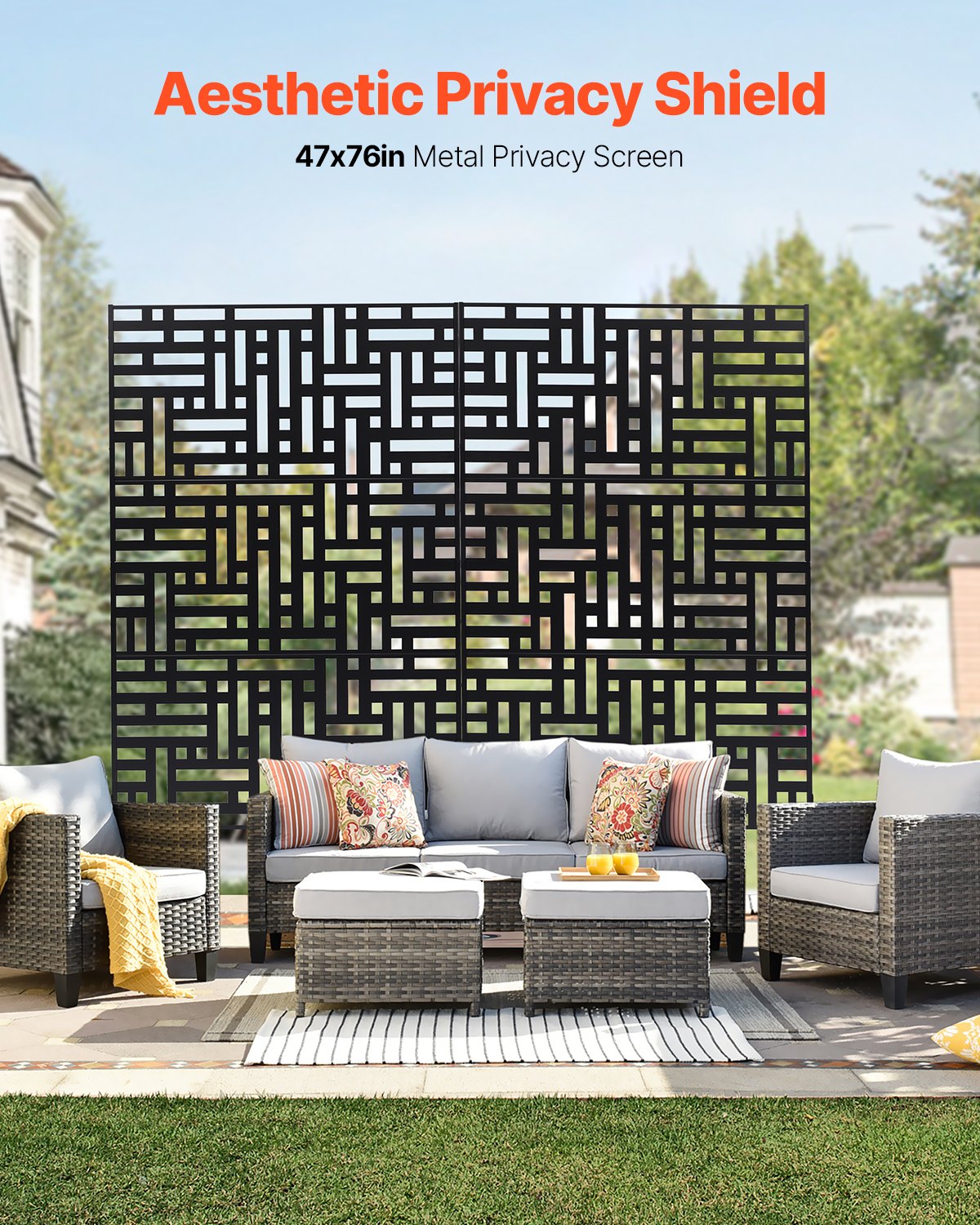 VEVOR Metal Privacy Screen 47" x 76" Outdoor Privacy Screens & Panels Black 