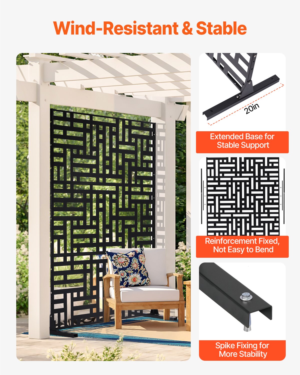 VEVOR Metal Privacy Screen 47" x 76" Outdoor Privacy Screens & Panels Black 