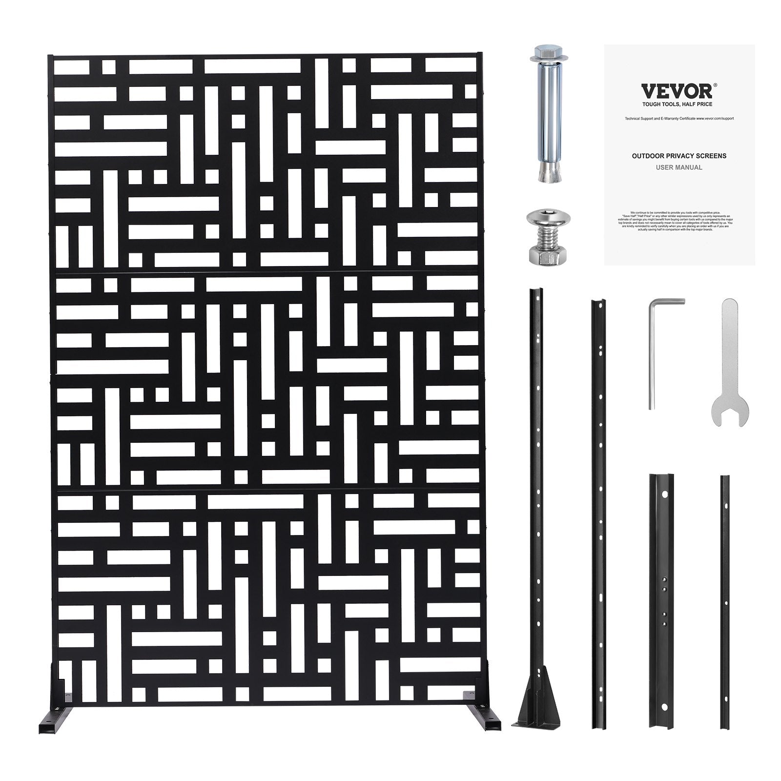VEVOR Metal Privacy Screen 47" x 76" Outdoor Privacy Screens & Panels Black 