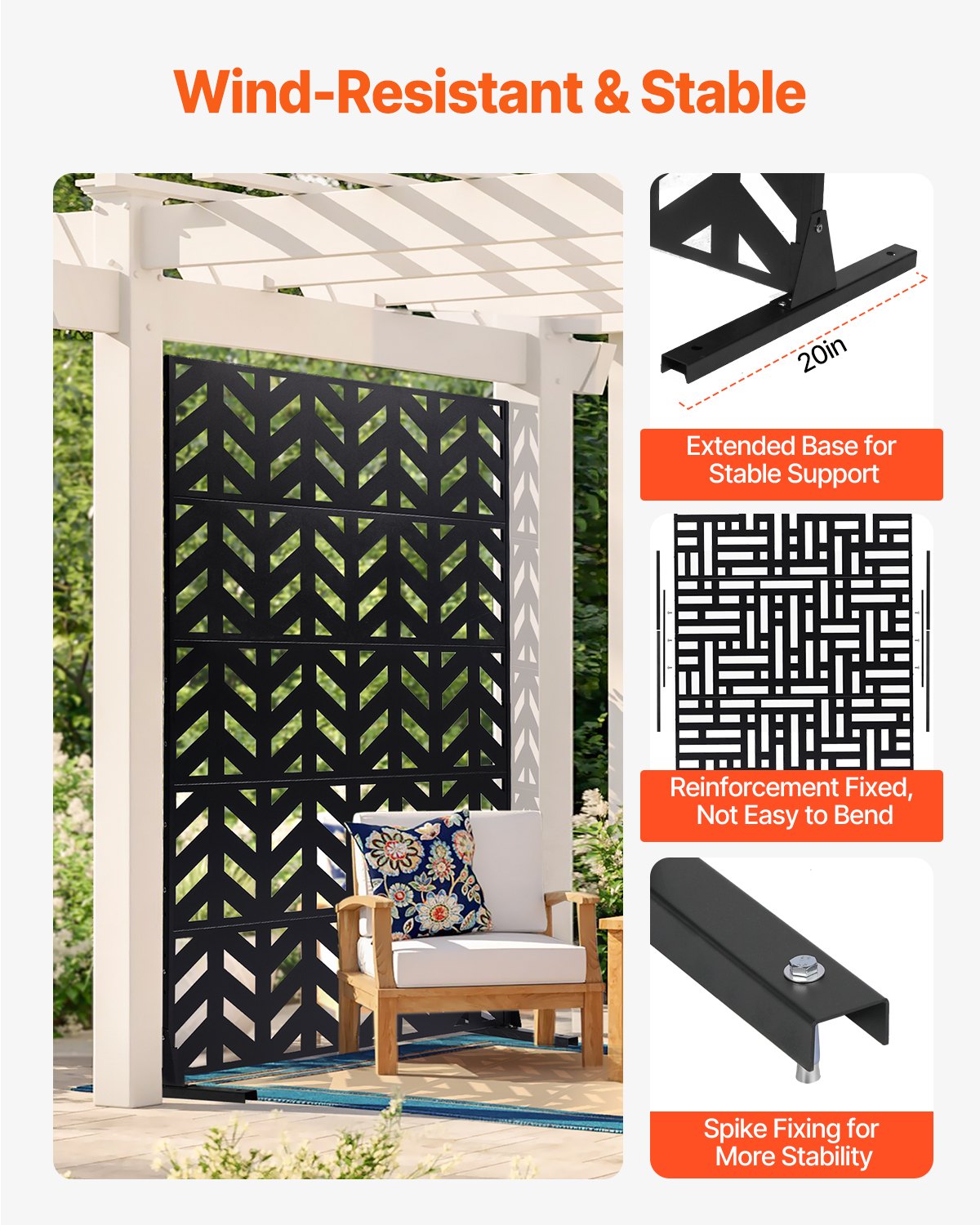 VEVOR Metal Privacy Screen 47" x 72" Freestanding Outdoor Privacy Screens 