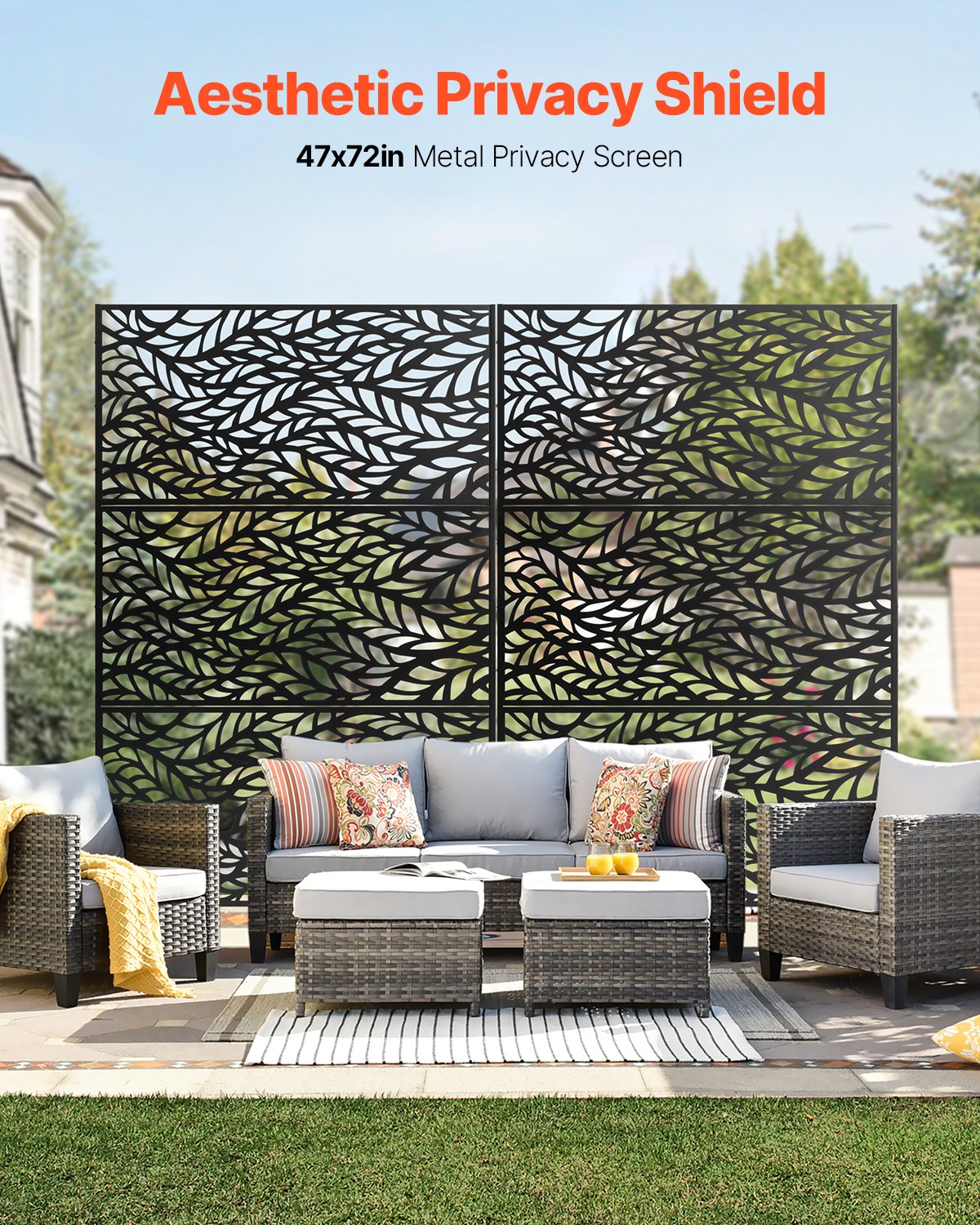 VEVOR Metal Privacy Screen 47" x 72" Outdoor Privacy Screens & Panels Black 