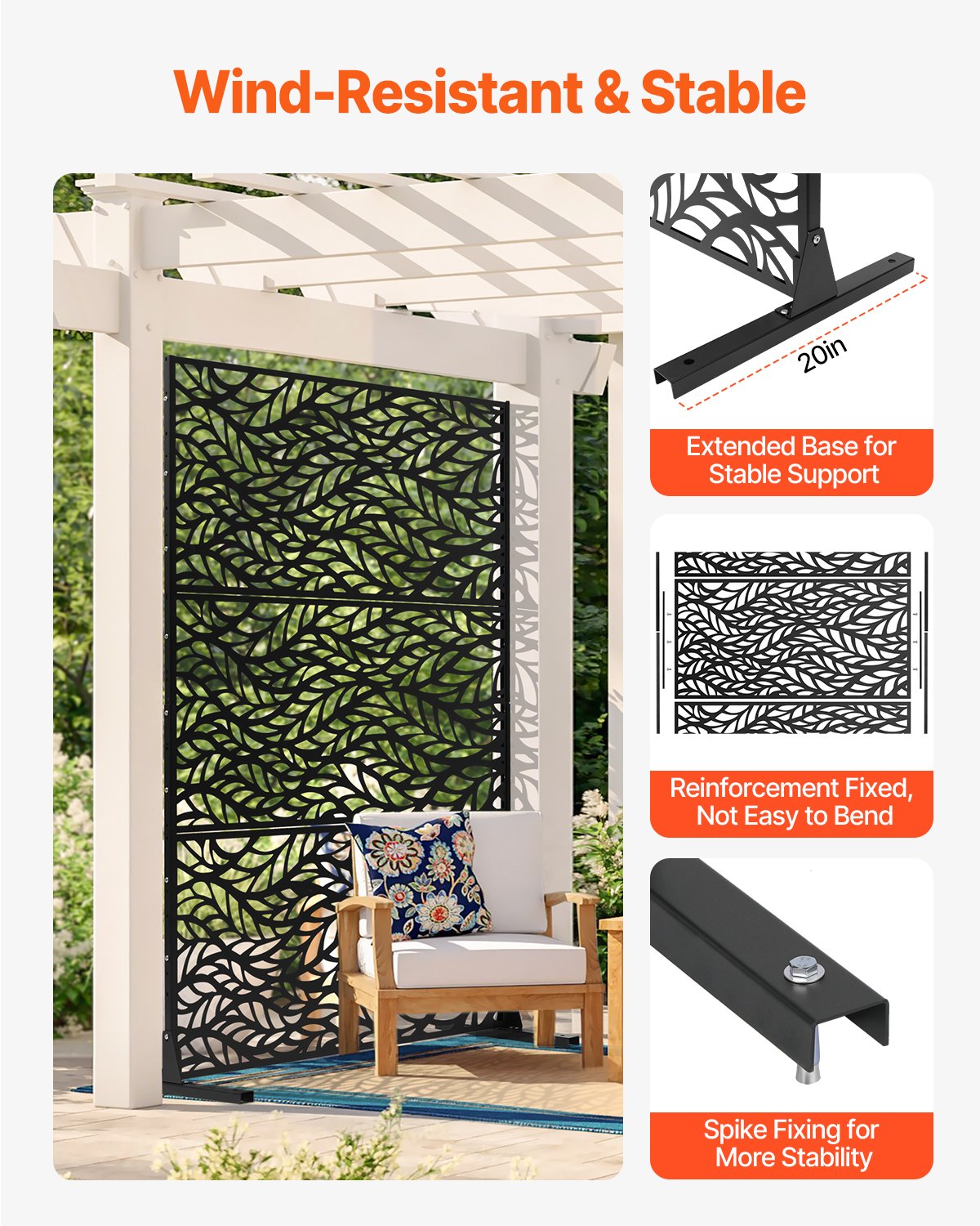 VEVOR Metal Privacy Screen 47" x 72" Outdoor Privacy Screens & Panels Black 