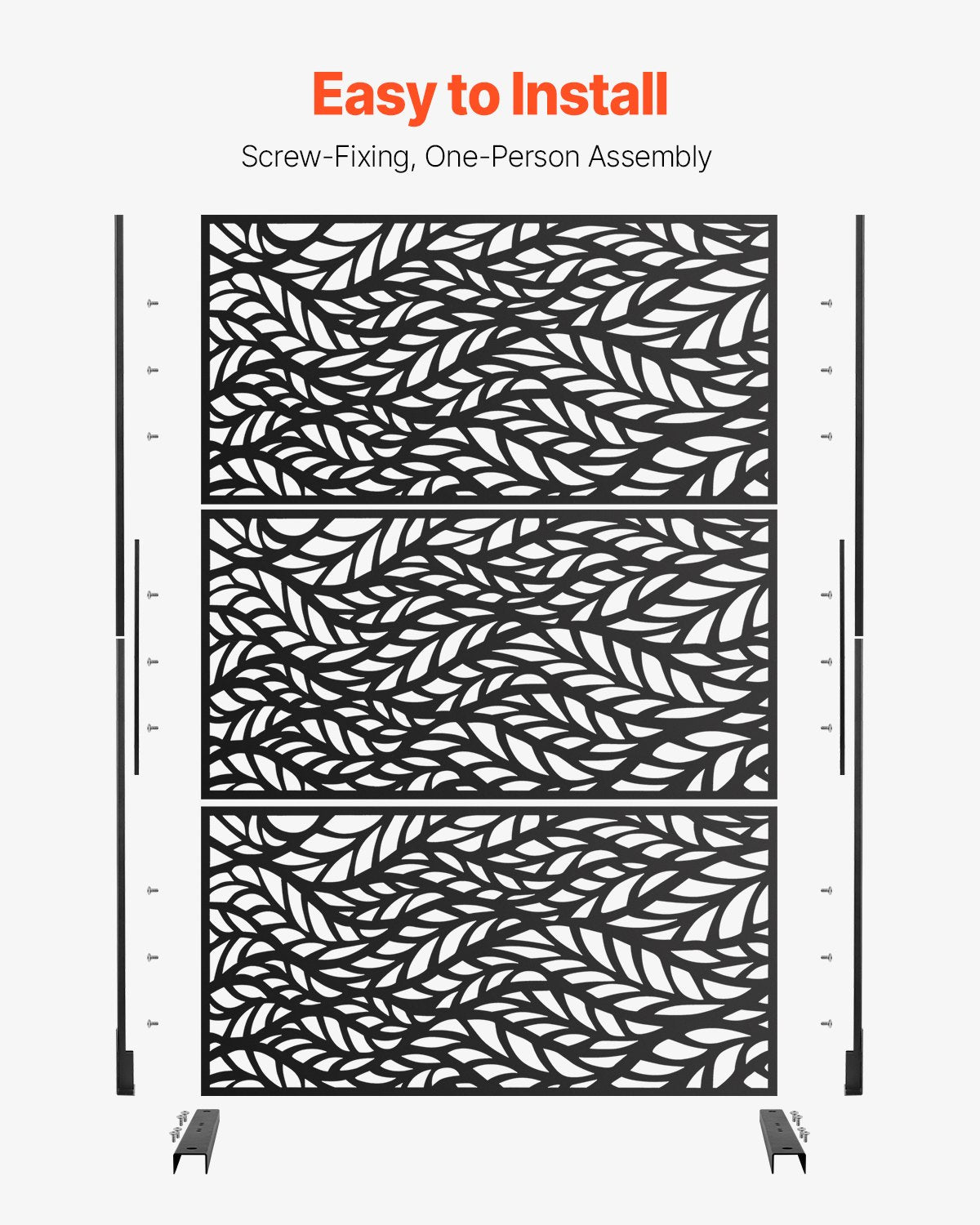 VEVOR Metal Privacy Screen 47" x 72" Outdoor Privacy Screens & Panels Black 