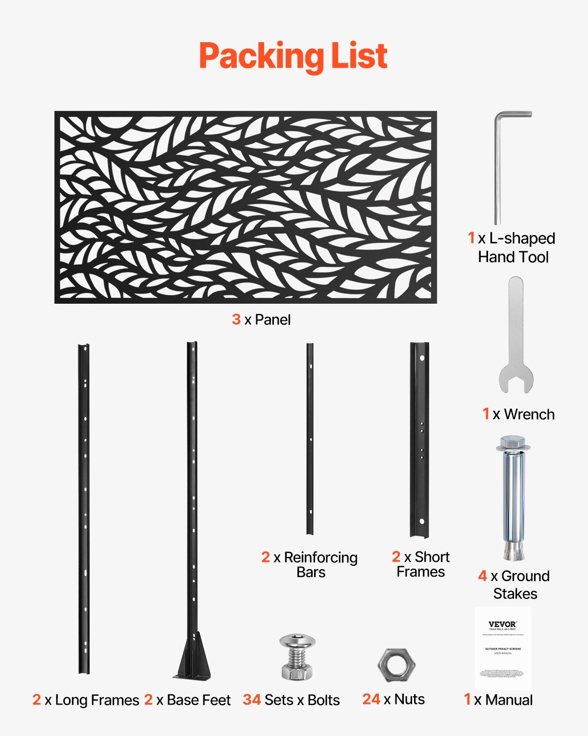 VEVOR Metal Privacy Screen 47" x 72" Outdoor Privacy Screens & Panels Black 