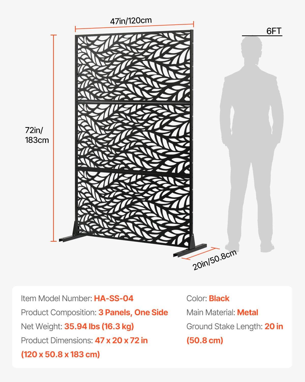 VEVOR Metal Privacy Screen 47" x 72" Outdoor Privacy Screens & Panels Black 