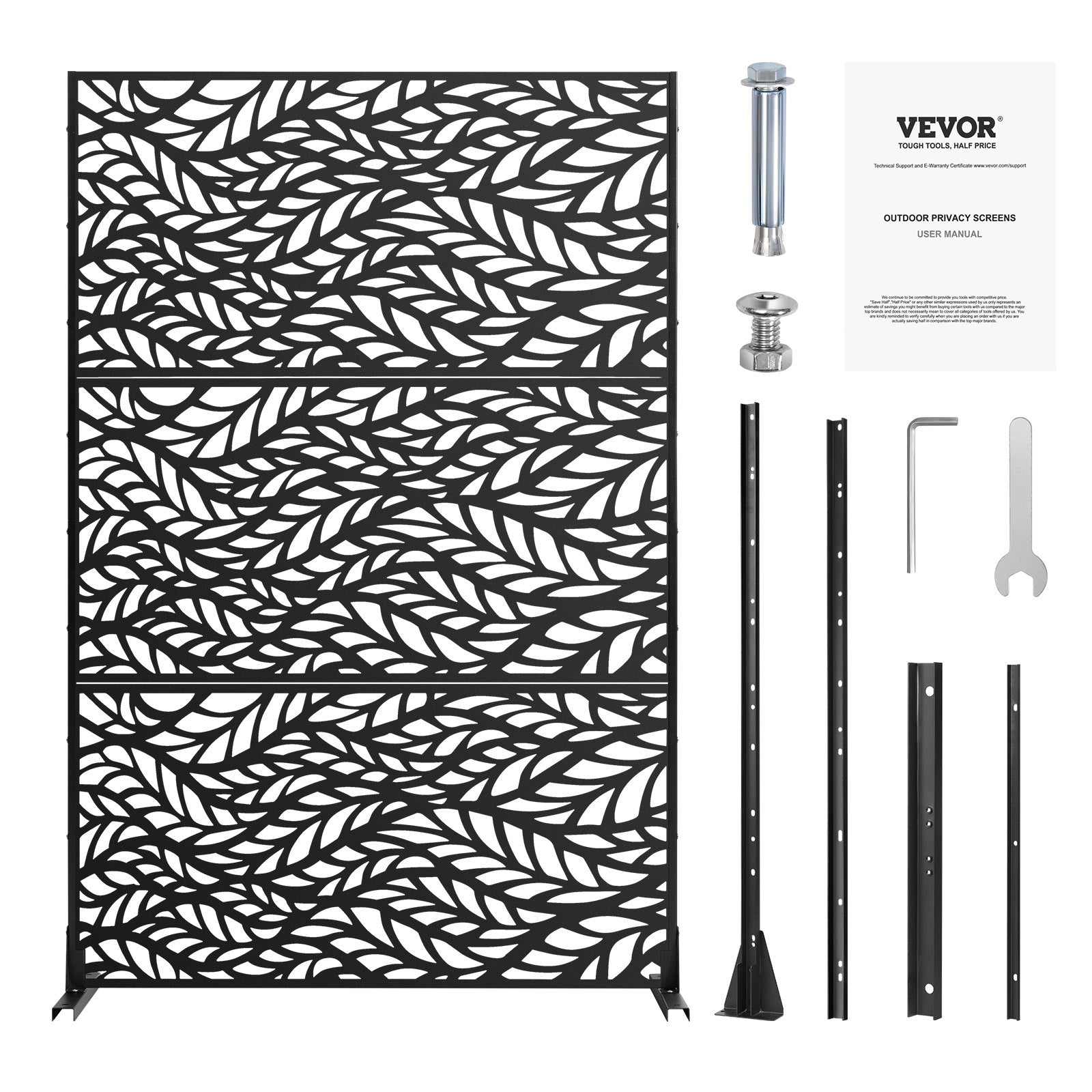 VEVOR Metal Privacy Screen 47" x 72" Outdoor Privacy Screens & Panels Black 