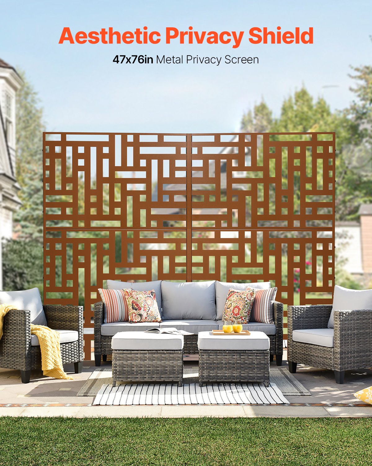 VEVOR Metal Privacy Screen 47" x 76" Outdoor Privacy Screens & Panels Brown 