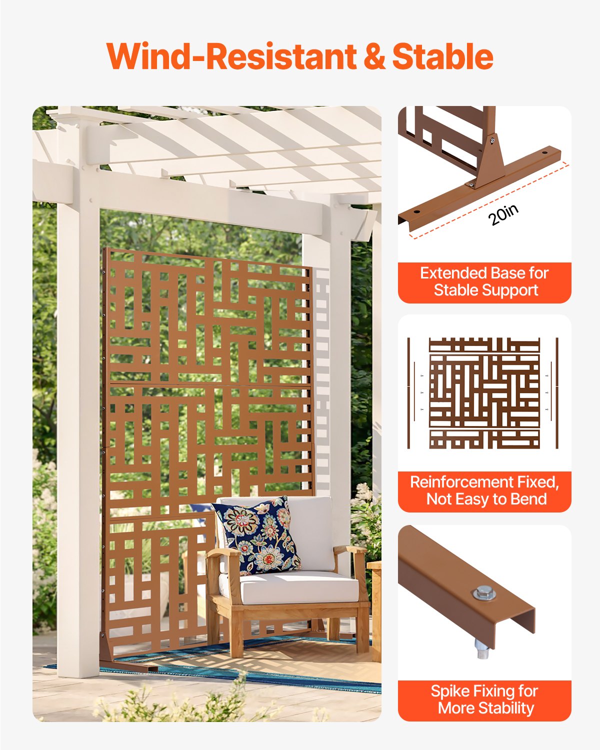 VEVOR Metal Privacy Screen 47" x 76" Outdoor Privacy Screens & Panels Brown 