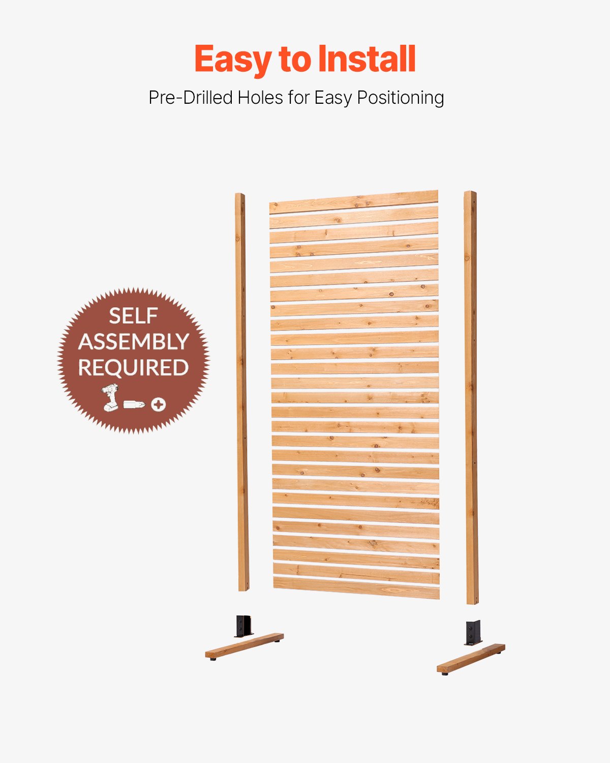VEVOR Wooden Privacy Screen 36" x 76" Freestanding Outdoor Privacy Screen 