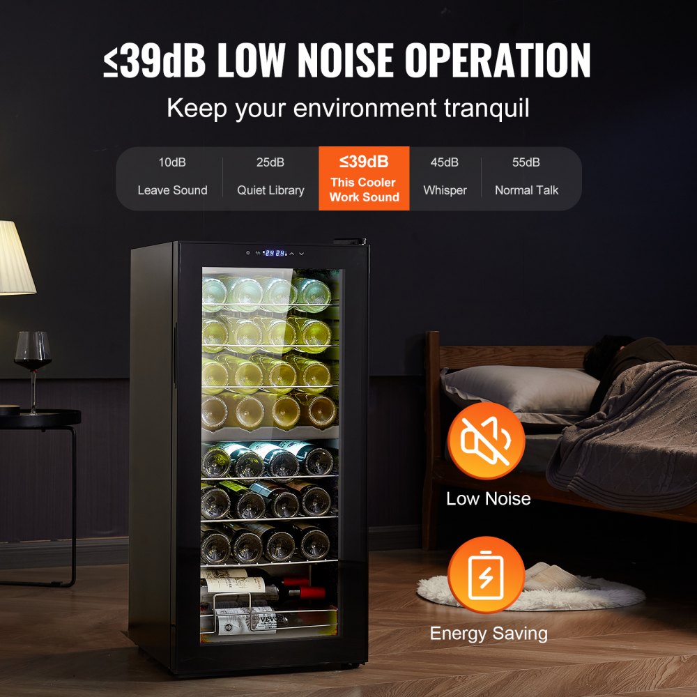 VEVOR 32-Bottle Wine Cooler Dual Zone Freestanding Refrigerator with LED Light 