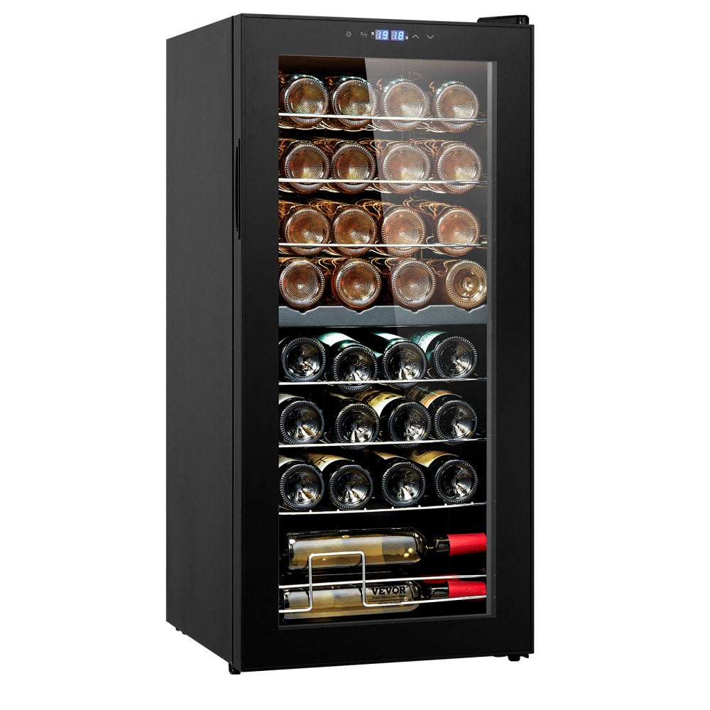 VEVOR 32-Bottle Wine Cooler Dual Zone Freestanding Refrigerator with LED Light 