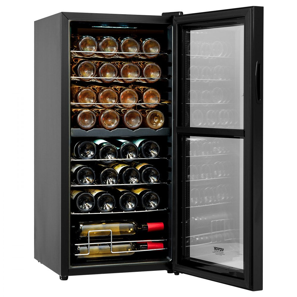 VEVOR 32-Bottle Wine Cooler Dual Zone Freestanding Refrigerator with LED Light 
