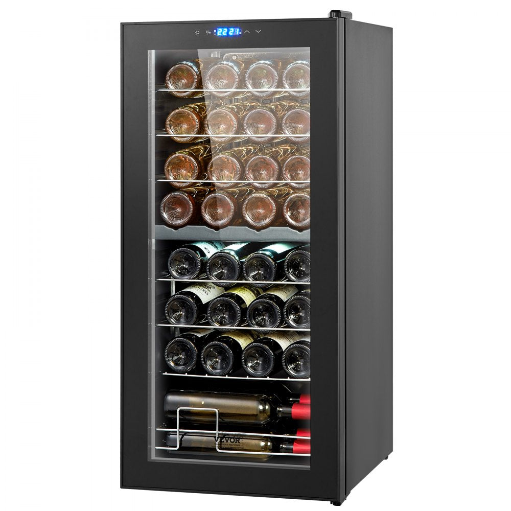 VEVOR 32-Bottle Wine Cooler Dual Zone Freestanding Refrigerator with LED Light 