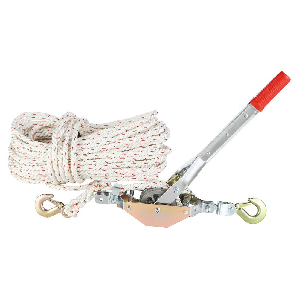 VEVOR Rope Puller, 3/4 Ton (1,653 lbs) Pulling Capacity, with 100' of 0.6" dia. Rope, 2 Hook, Come Along Winch, Heavy Duty Ratchet Power Puller Tool for Moving Boats, Securing Items, Transporting Logs 