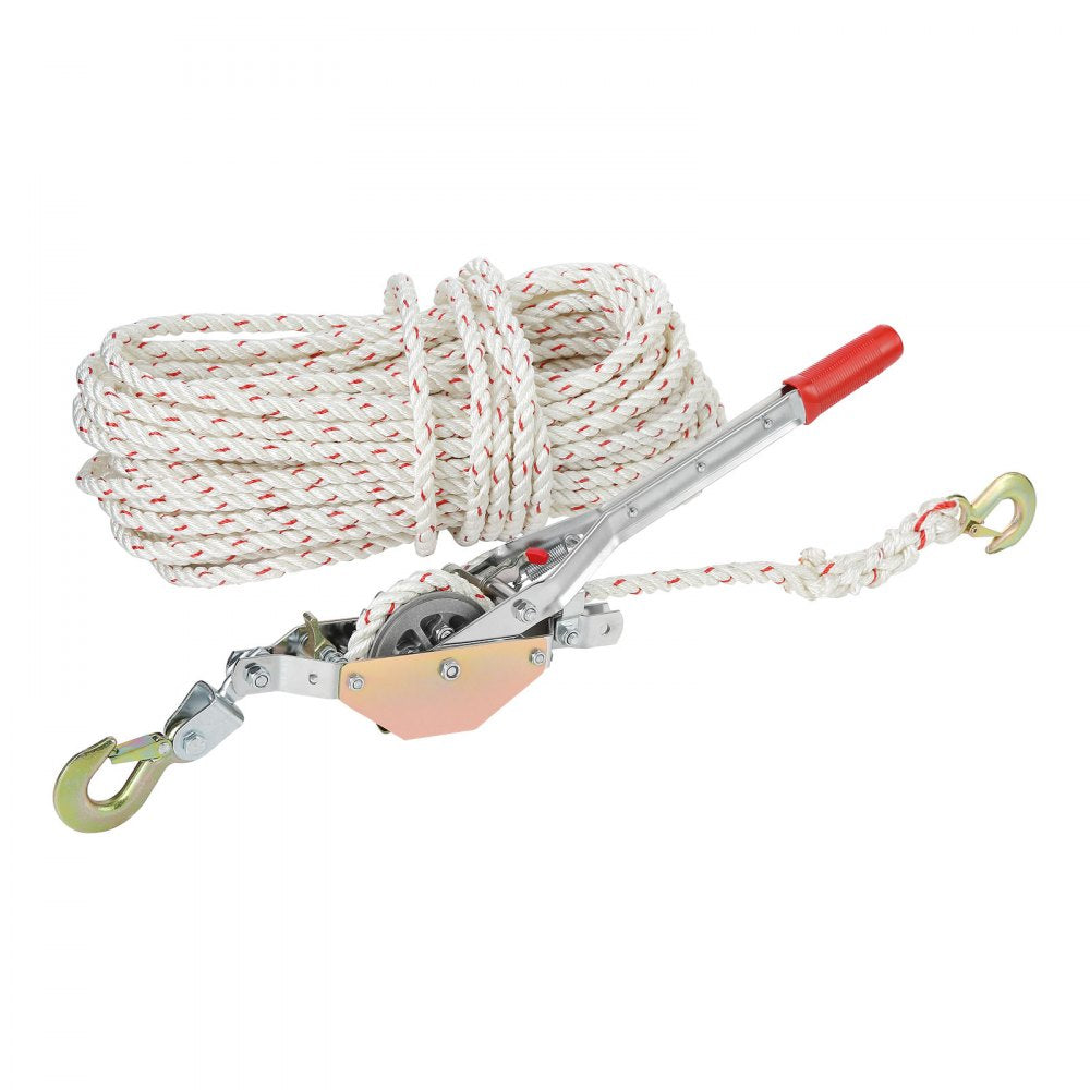 VEVOR Rope Puller, 3/4 Ton (1,653 lbs) Pulling Capacity, with 100' of 0.6" dia. Rope, 2 Hook, Come Along Winch, Heavy Duty Ratchet Power Puller Tool for Moving Boats, Securing Items, Transporting Logs 