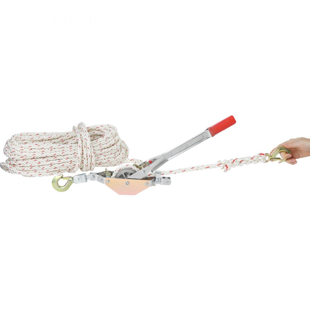 VEVOR Rope Puller, 3/4 Ton (1,653 lbs) Pulling Capacity, with 100' of 0.6" dia. Rope, 2 Hook, Come Along Winch, Heavy Duty Ratchet Power Puller Tool for Moving Boats, Securing Items, Transporting Logs 