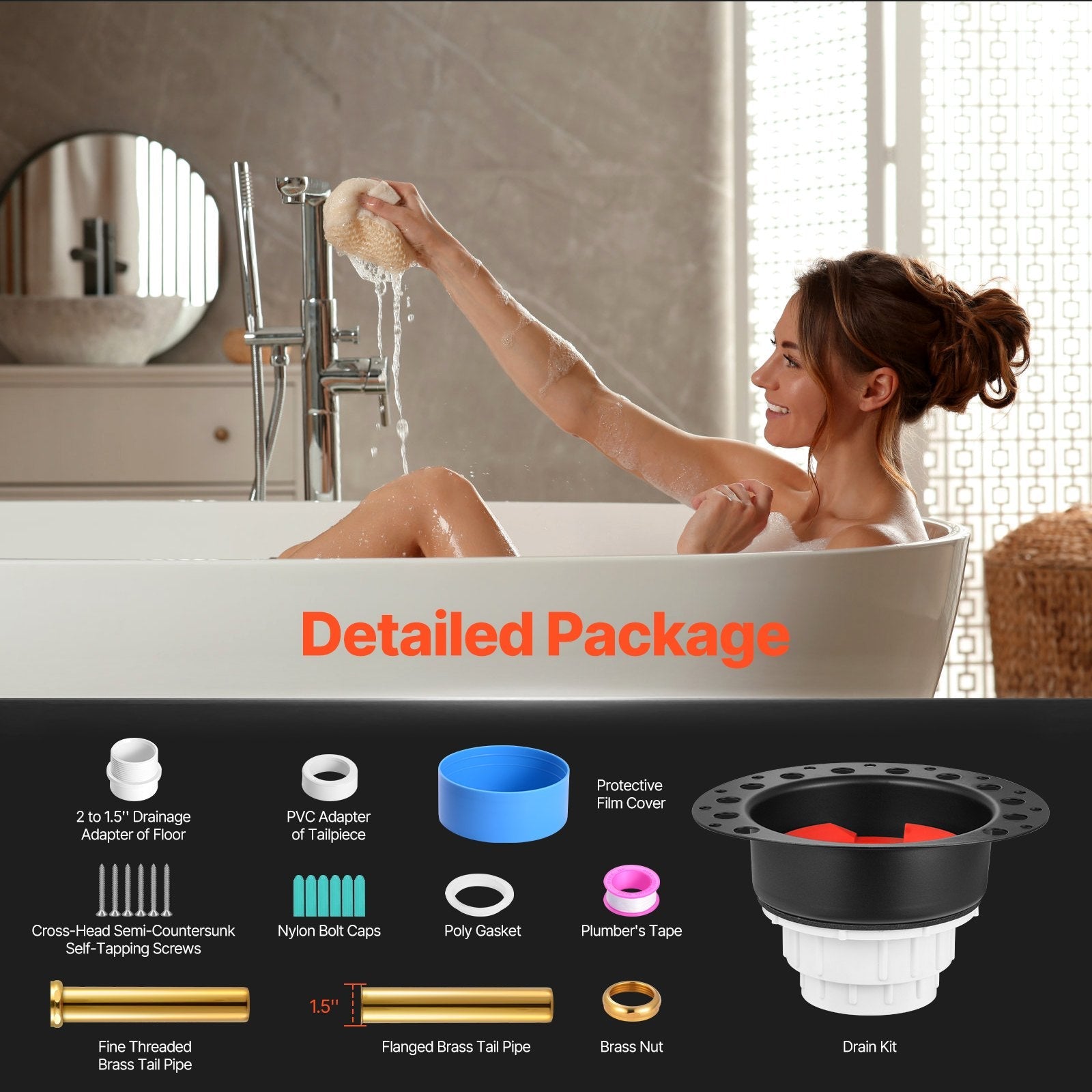 VEVOR Freestanding Tub Drain Kit Bathtub Drain Rough-in Kit with PVC Adapter 