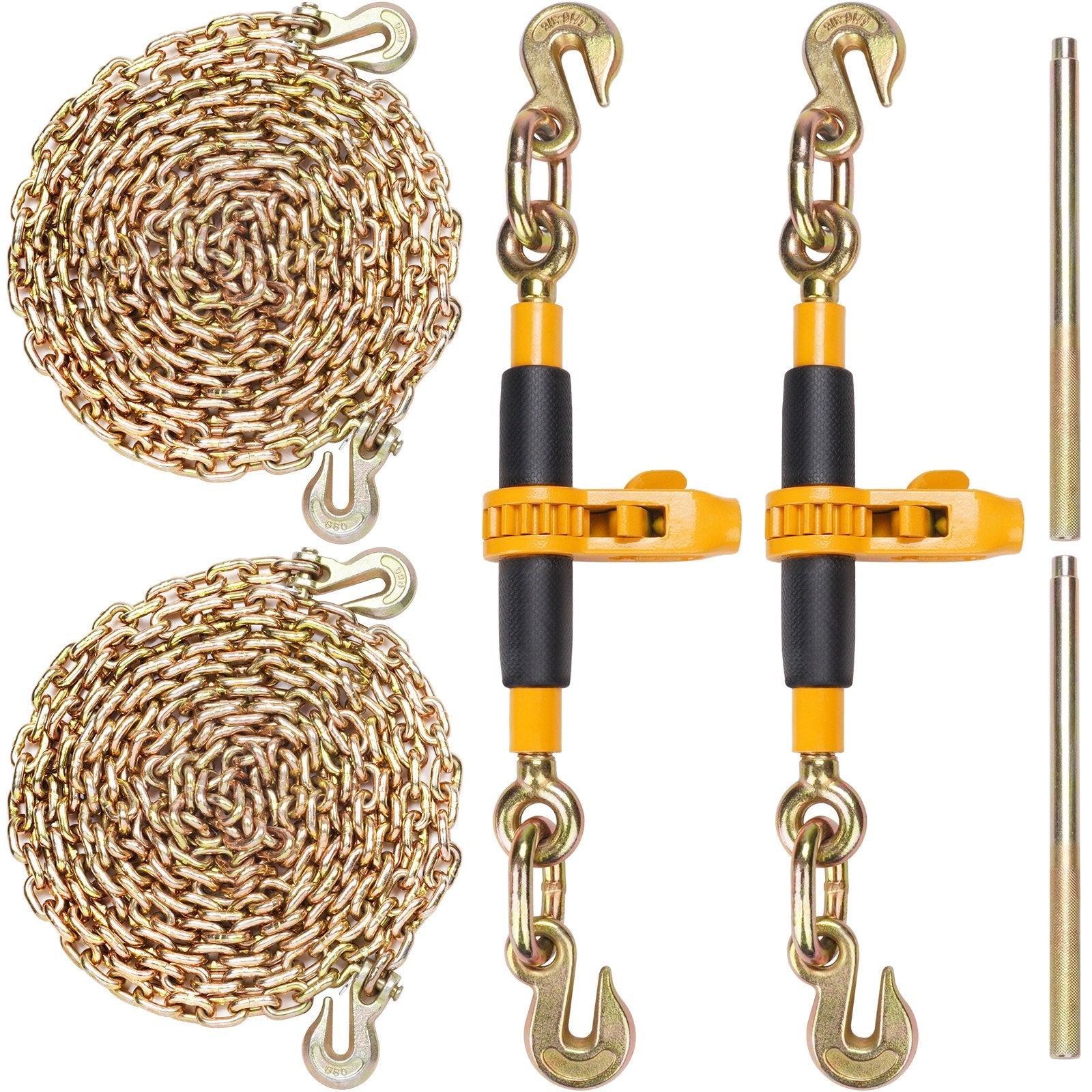 VEVOR Ratchet Chain Binder, 5/16"-3/8" Heavy Duty Load Binders, with G80 Chains 7100 lbs Secure Load Limit, Labor-saving Anti-skid Handle, Tie Down Hauling Chain Binders for Flatbed Truck Trailer, 2 P 