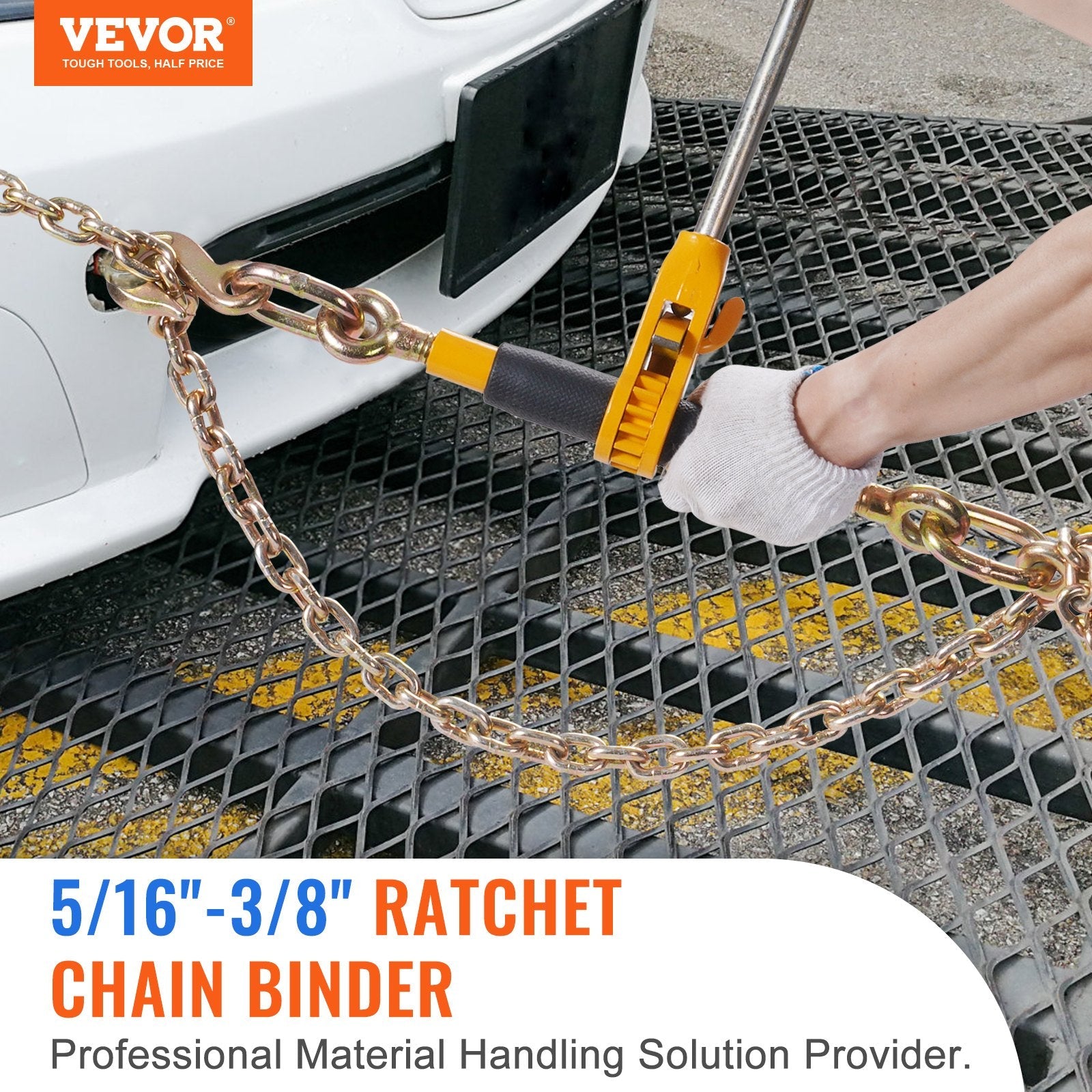 VEVOR Ratchet Chain Binder, 5/16"-3/8" Heavy Duty Load Binders, with G80 Chains 7100 lbs Secure Load Limit, Labor-saving Anti-skid Handle, Tie Down Hauling Chain Binders for Flatbed Truck Trailer, 4 P 