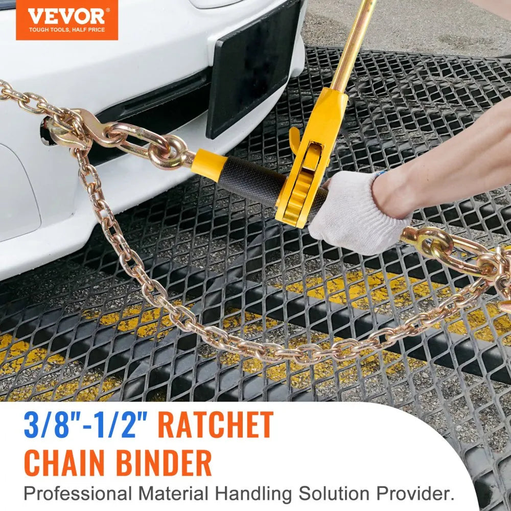 VEVOR Ratchet Chain Binder 2PCS, 3/8"-1/2" Heavy Duty Load Binders, with G80 Chains 12000 lbs Secure Load Limit, Labor-saving Anti-skid Handle, Tie Down Hauling Chain Binders for Flatbed Truck Trailer