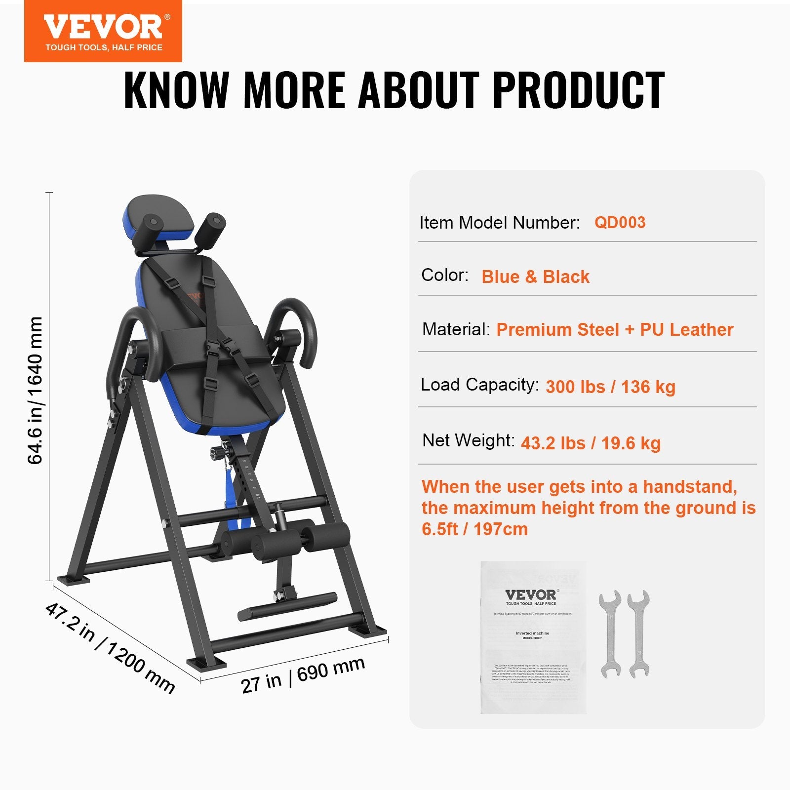 VEVOR Inversion Table Foldable Strength Training Equipment Hang Exercise Bench 