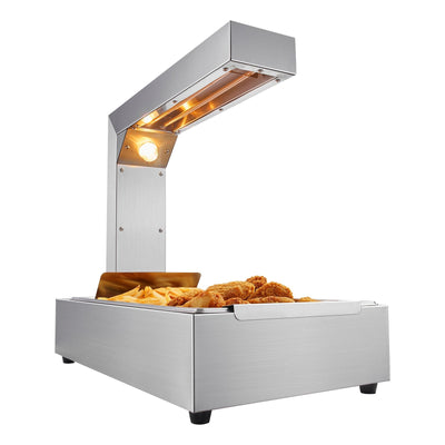 VEVOR French Fry Food Warmer, 750W Commercial Food Heating Lamp, Electric Stainless Steel Warming Light Dump Station, Countertop 104-122°F Fries Food Warmer for Chip Buffet Kitchen Restaurant, Silver 