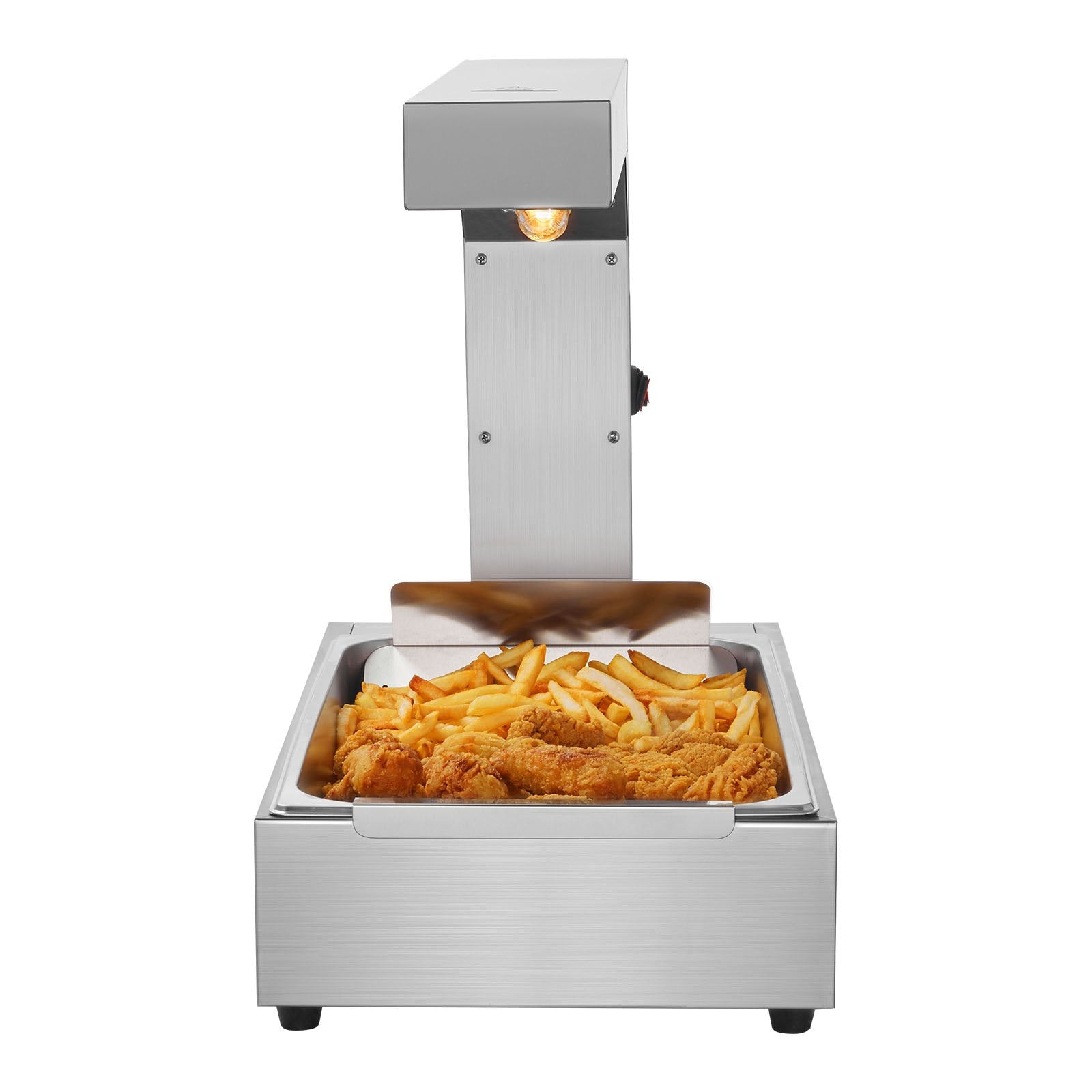 VEVOR French Fry Food Warmer, 750W Commercial Food Heating Lamp, Electric Stainless Steel Warming Light Dump Station, Countertop 104-122°F Fries Food Warmer for Chip Buffet Kitchen Restaurant, Silver 