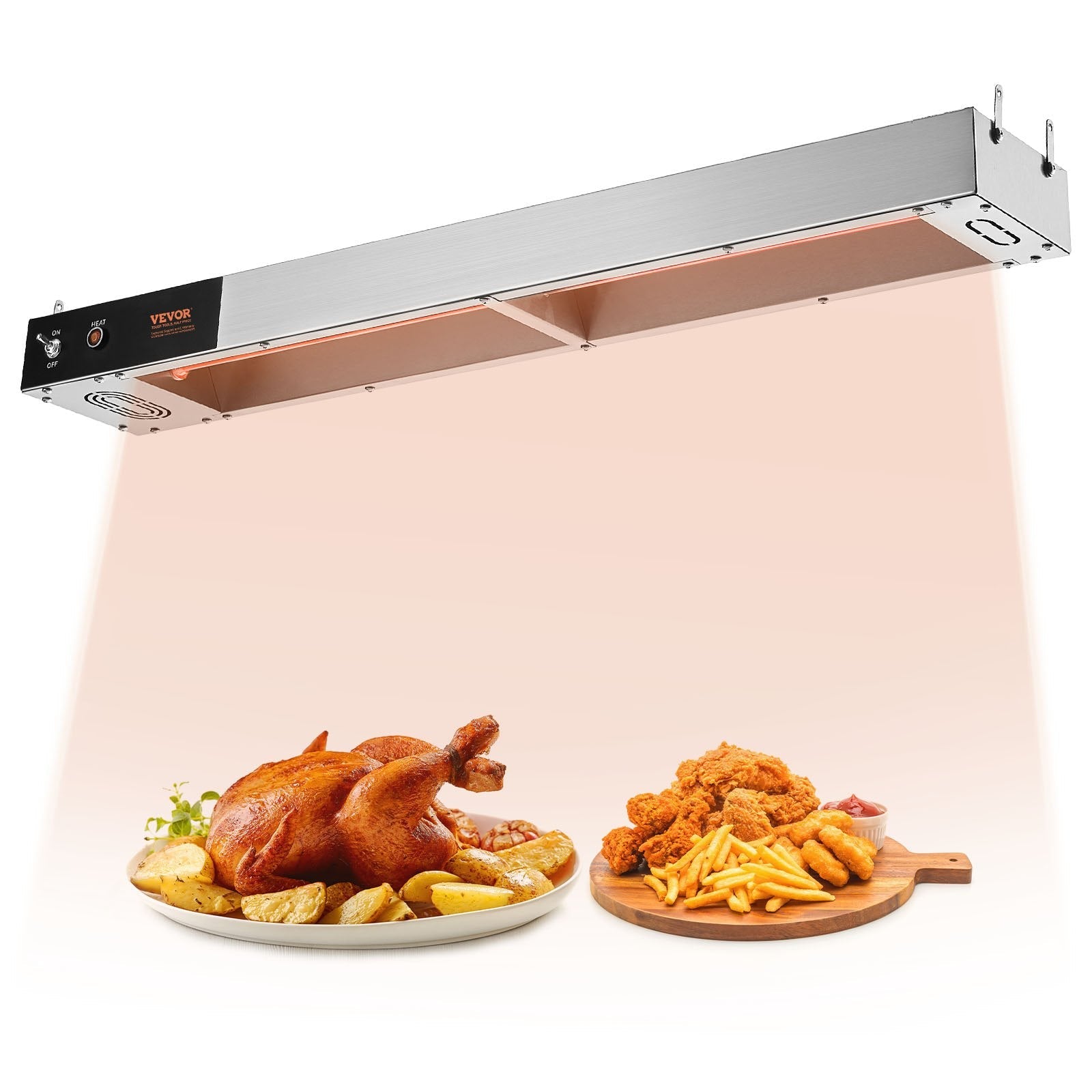 VEVOR French Fry Food Warmer, 850W Commercial Strip Food Heating Lamp, Electric Stainless Steel Warming Light Dump Station, Overhead 104-122°F Fries Warmer for Chip Buffet Kitchen Restaurant, Silver 