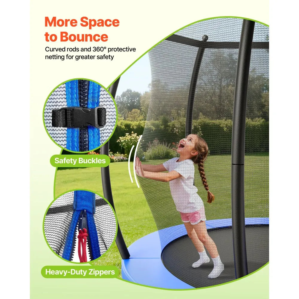 VEVOR Outdoor Trampoline, 8FT Recreational Trampoline, ASTM Approved Trampolines with Enclosure Net & Thickened Pad, Max 265 lbs Weight Capacity, Anti-Rust Backyard Trampolines for Kids & Adults 