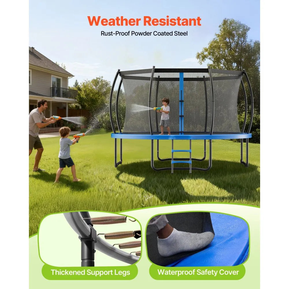 VEVOR Outdoor Trampoline, 8FT Recreational Trampoline, ASTM Approved Trampolines with Enclosure Net & Thickened Pad, Max 265 lbs Weight Capacity, Anti-Rust Backyard Trampolines for Kids & Adults 