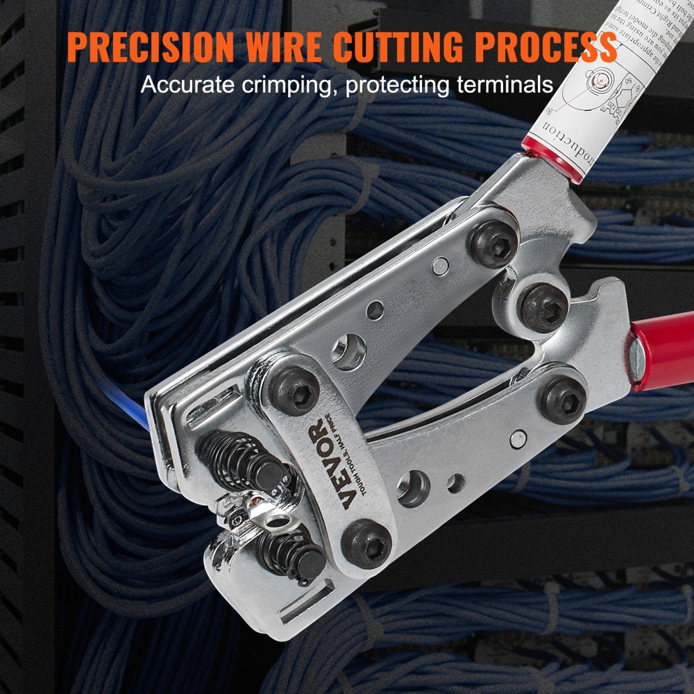 VEVOR Battery Cable Lug Crimping Tool, 10-1/0AWG Aluminum Terminal Battery Lug Crimper, with 60PCS Aluminum Ring Connectors Terminals 6 Wire Sizes Crimping Die, for Heavy Duty Wire Lugs 