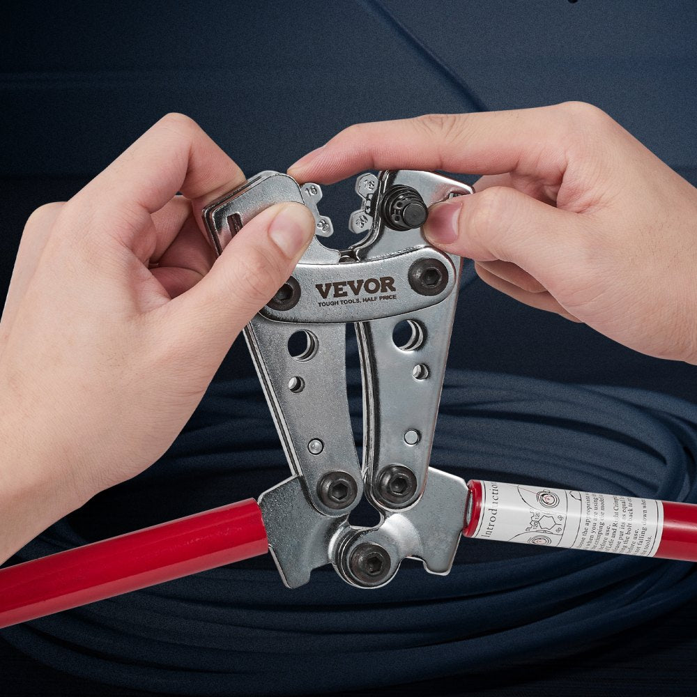 VEVOR Battery Cable Lug Crimping Tool, 10-1/0AWG Aluminum Terminal Battery Lug Crimper, with 60PCS Aluminum Ring Connectors Terminals 6 Wire Sizes Crimping Die, for Heavy Duty Wire Lugs 