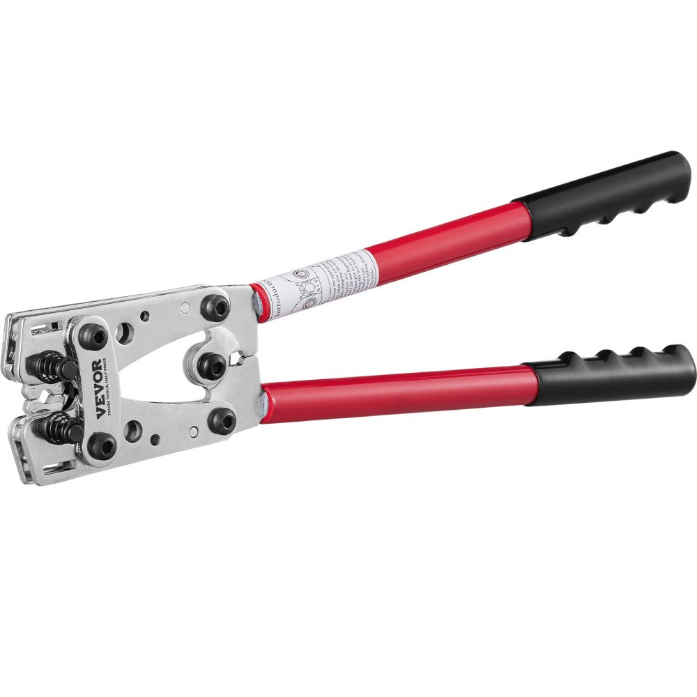 VEVOR Battery Cable Lug Crimping Tool, 10-1/0AWG Aluminum Terminal Battery Lug Crimper, with 60PCS Aluminum Ring Connectors Terminals 6 Wire Sizes Crimping Die, for Heavy Duty Wire Lugs 