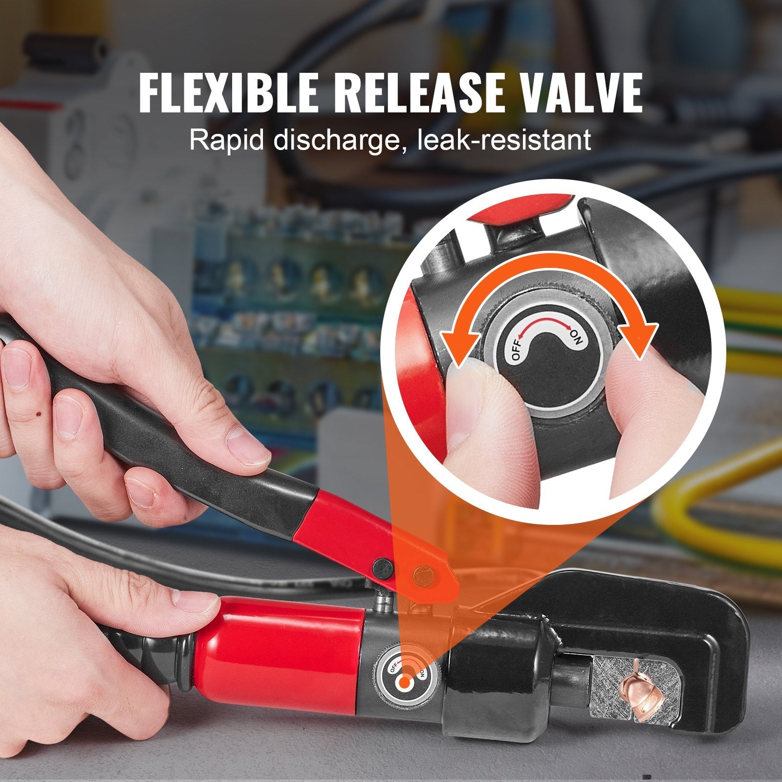 VEVOR Crimping Tool, AWG12-2/0 Copper And Aluminum Terminal Battery Lug Hydraulic Crimper, with a Cutting Pliers, Gloves, 10pcs Copper Ring Connectors, 8 x Heat Shrink Sleeves and a Blow Moulded Case 