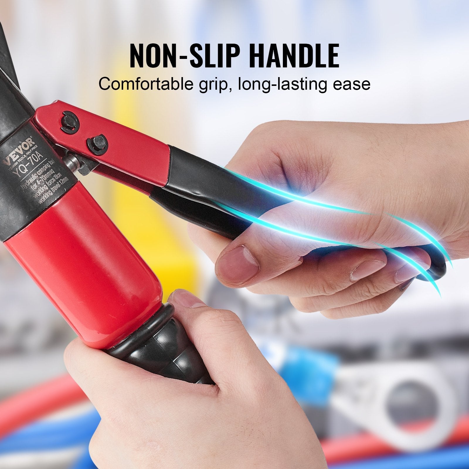 VEVOR Crimping Tool, AWG12-2/0 Copper And Aluminum Terminal Battery Lug Hydraulic Crimper, with a Cutting Pliers, Gloves, 10pcs Copper Ring Connectors, 8 x Heat Shrink Sleeves and a Blow Moulded Case 