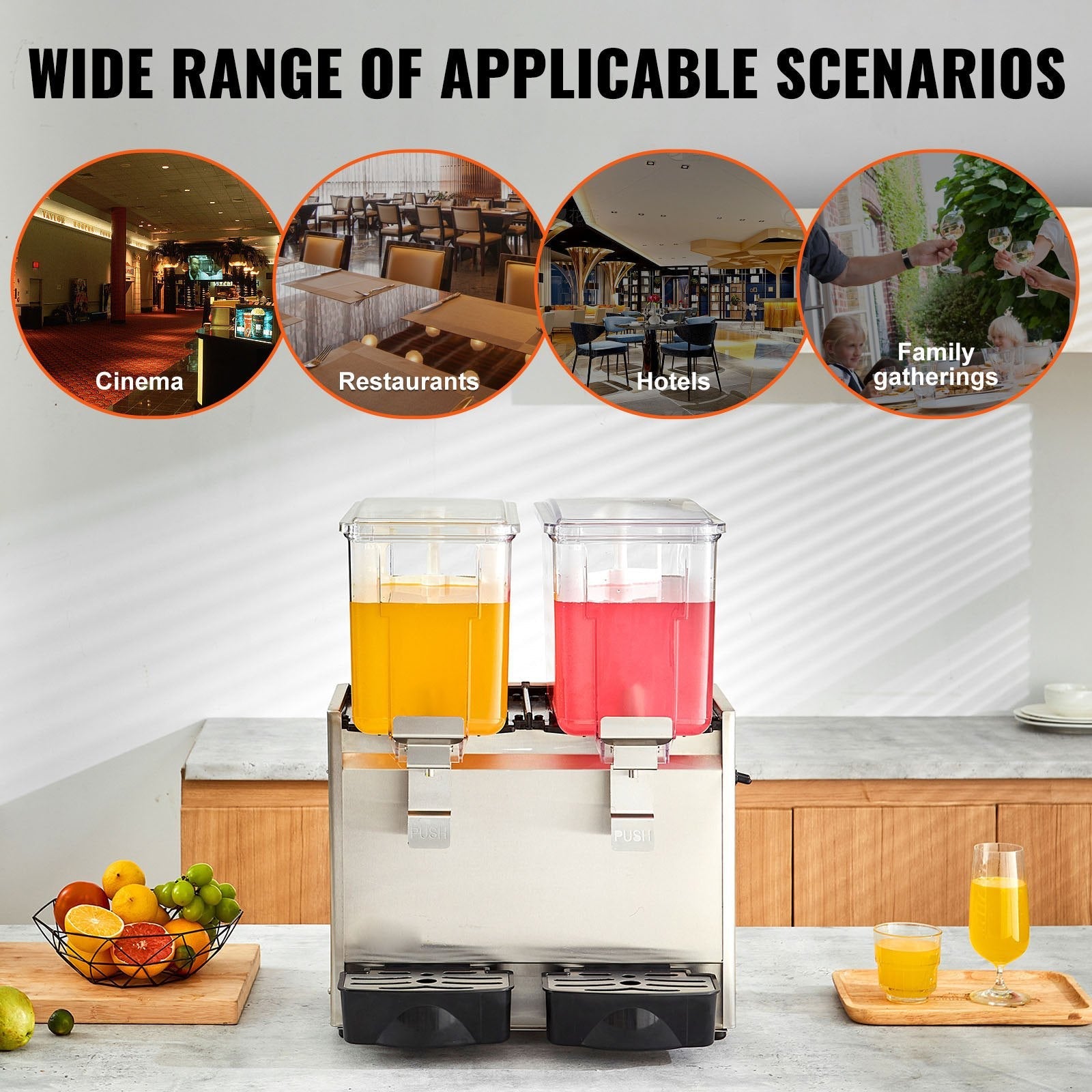 VEVOR Commercial Beverage Dispenser, 13.6 Qt 12L 2 Tanks Ice Tea Drink Machine, 280W 304 Stainless Steel Juice Dispenser with 41?-53.6? Thermostat Controller, for Cold Drink Restaurant Hotel Party 