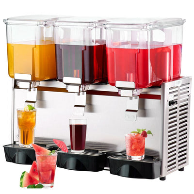 VEVOR Commercial Beverage Dispenser, 13.6 Qt 12L 3 Tanks Ice Tea Drink Machine, 620W 304 Stainless Steel Juice Dispenser with 41?-53.6? Thermostat Controller, for Cold Drink Restaurant Hotel Party 