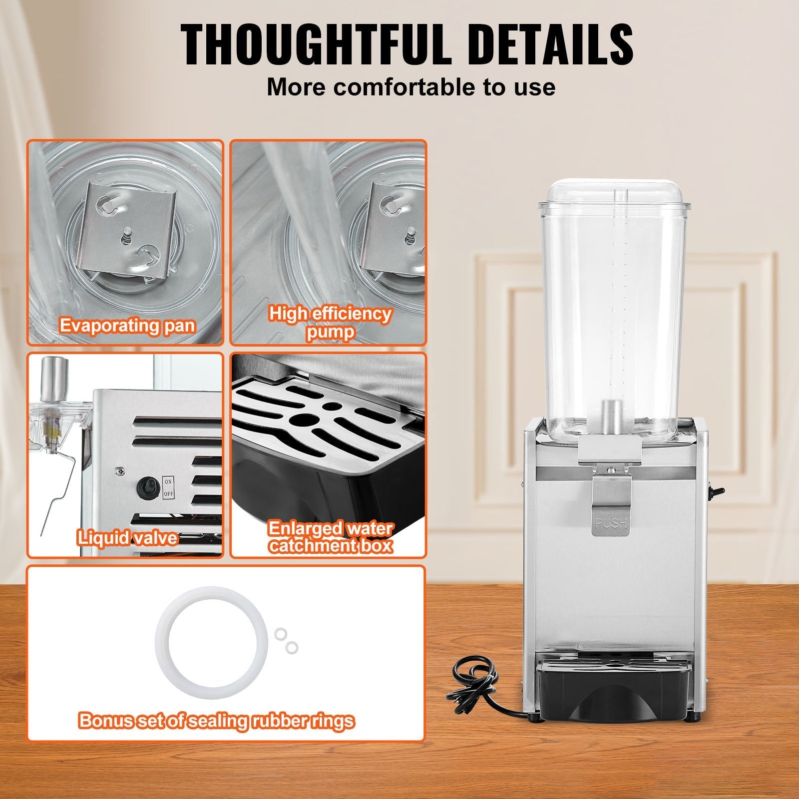 VEVOR Commercial Beverage Dispenser, 20.4 Qt 18L Single Tank Ice Tea Drink Machine, 325W 304 Stainless Steel Juice Dispenser with 41?-53.6? Thermostat Controller, for Cold Drink Restaurant Hotel Party 