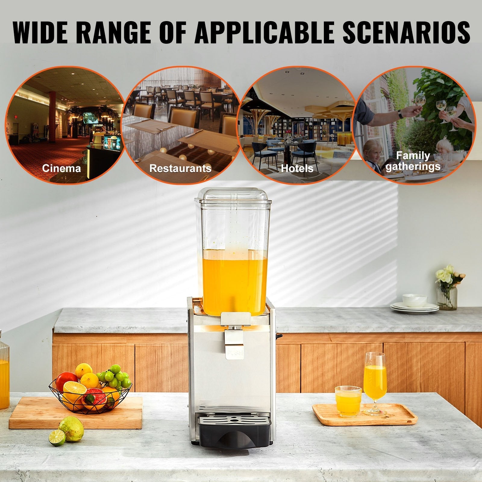 VEVOR Commercial Beverage Dispenser, 20.4 Qt 18L Single Tank Ice Tea Drink Machine, 325W 304 Stainless Steel Juice Dispenser with 41?-53.6? Thermostat Controller, for Cold Drink Restaurant Hotel Party 