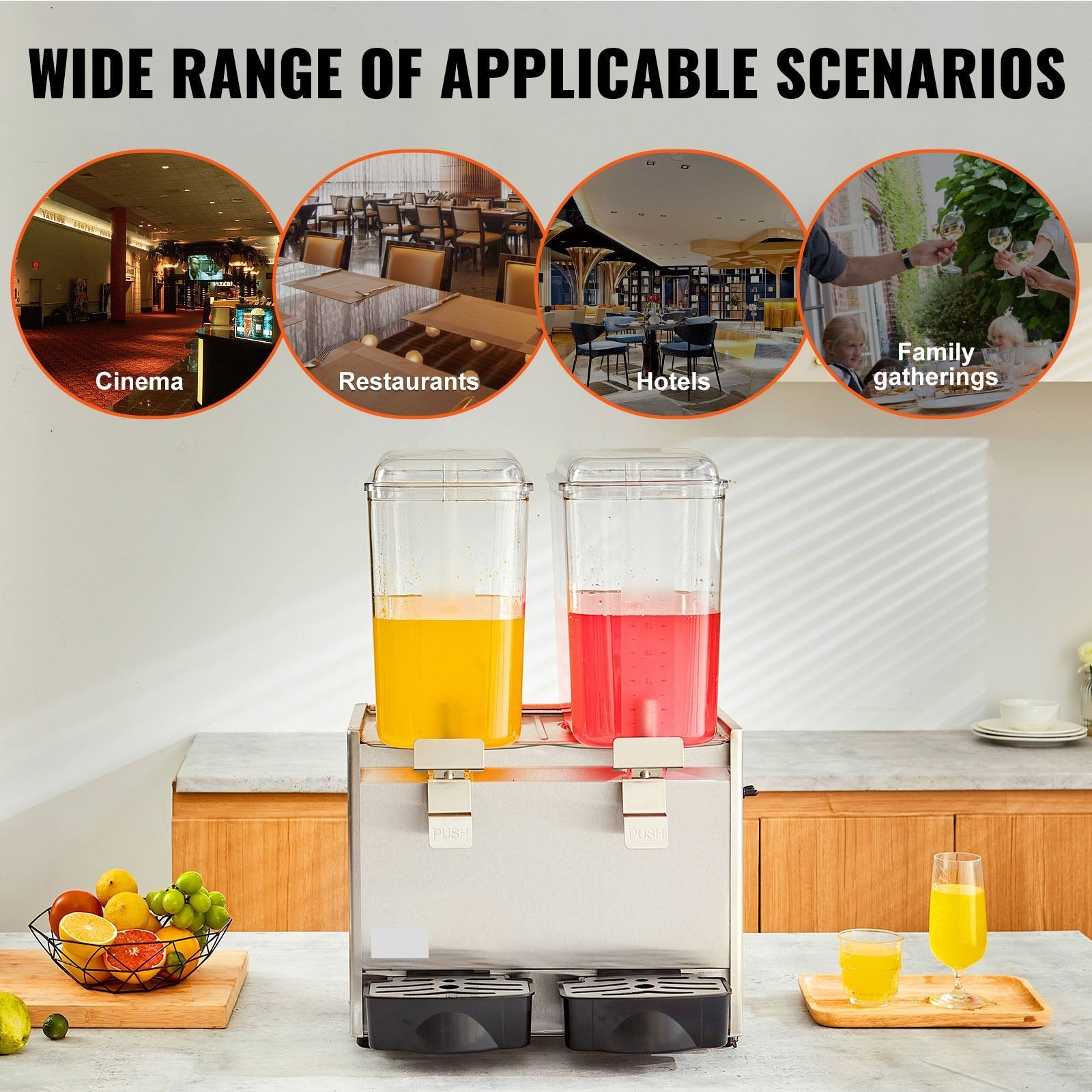 VEVOR Commercial Beverage Dispenser, 20.4 Qt 18L 2 Tanks Ice Tea Drink Machine, 590W 304 Stainless Steel Juice Dispenser with 41?-53.6? Thermostat Controller, for Cold Drink Restaurant Hotel Party 